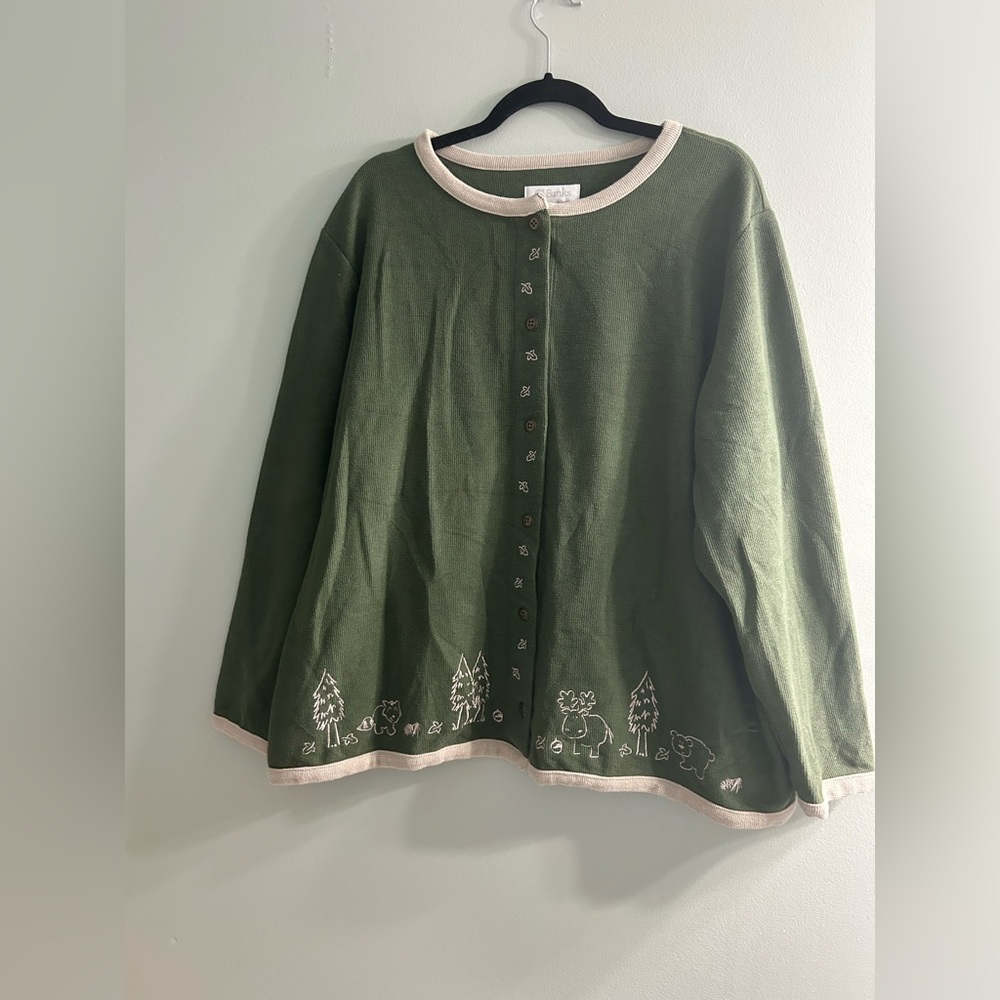 CJ Banks women’s grandma core animal embroidered cardigan sweater vintage style